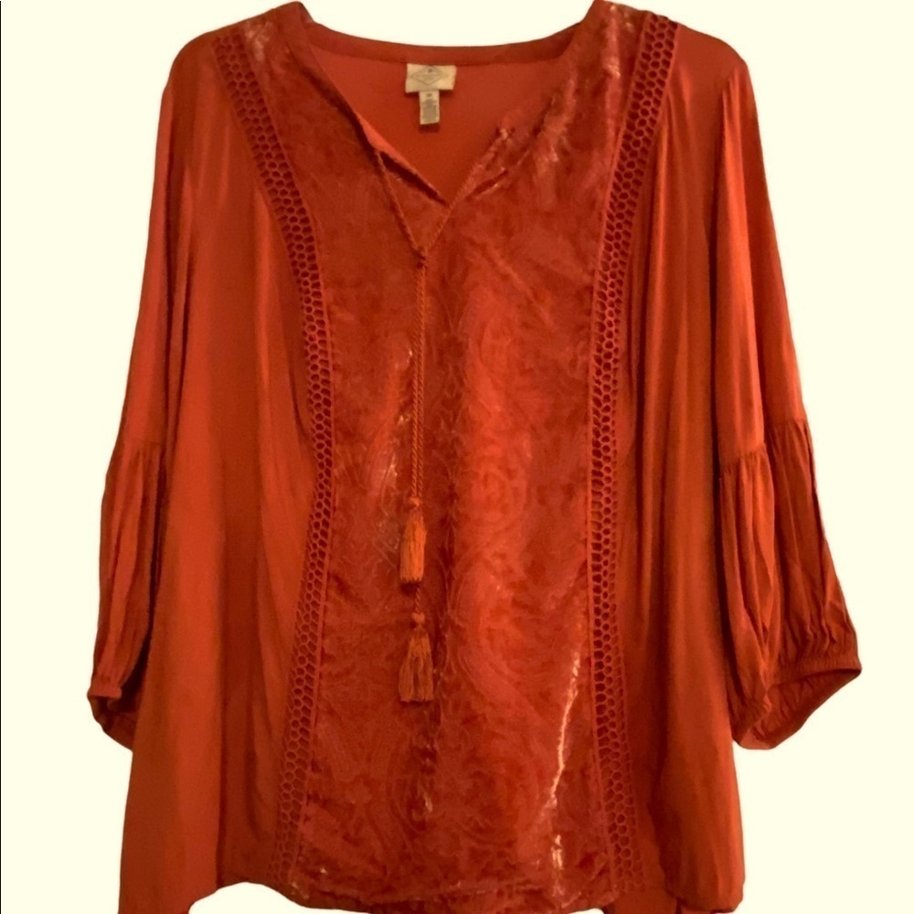 Womens dress blouse with velvet accent - Picture 1 of 4